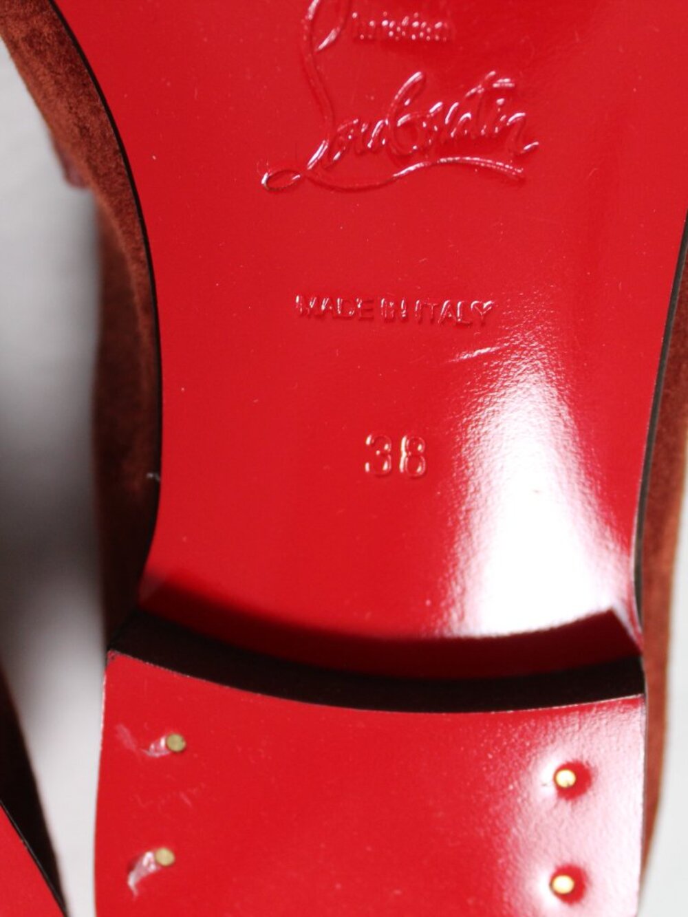 NWOB Christian Louboutin Mocallista Penny Loafers Suede Rust Brown Flats 38 - Picture 9 of 9